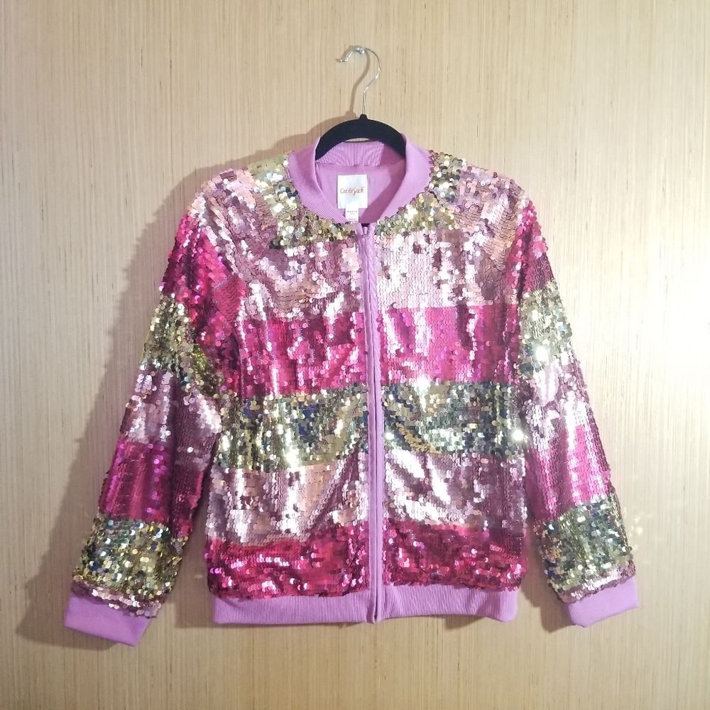 SOLD*XL 14/16. Sequin Bomber Jacket. Cat & Jacket